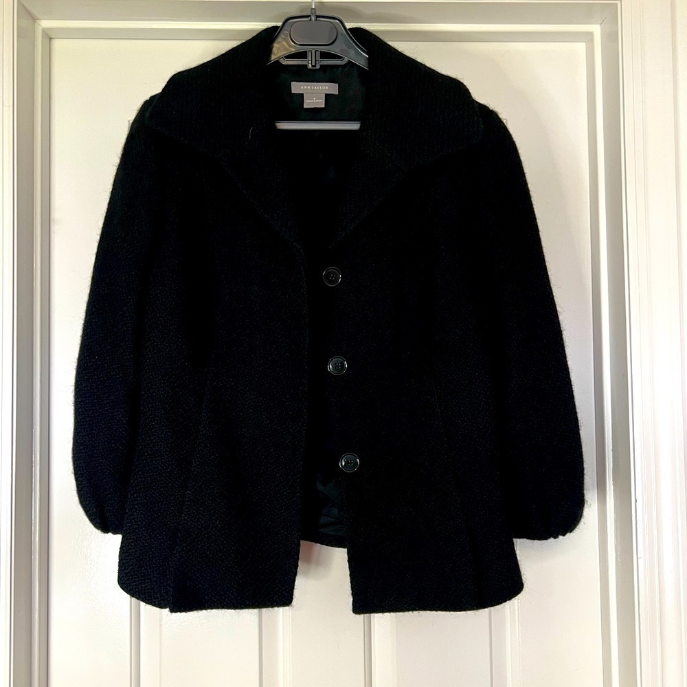 Ann Taylor Cropped Peacoat with Puff Sleeves Size 8